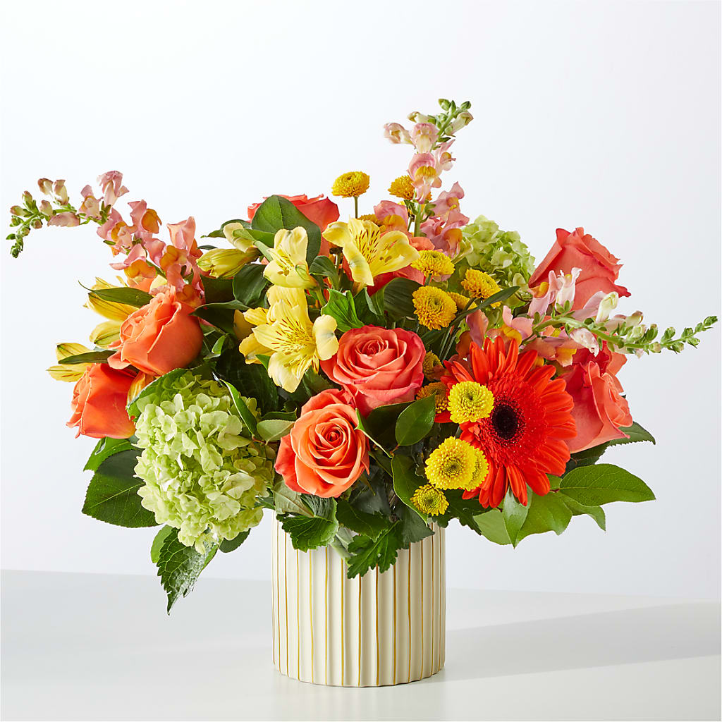 Autumn Sunshine Bouquet with Ivory Vase – Mongis Luxe Creations Llc, Old Bridge NJ