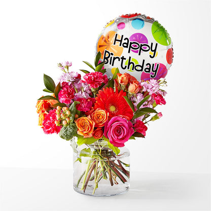 Fiesta Bouquet with Birthday Balloon –  Mongis Luxe Creations Llc, Old Bridge NJ