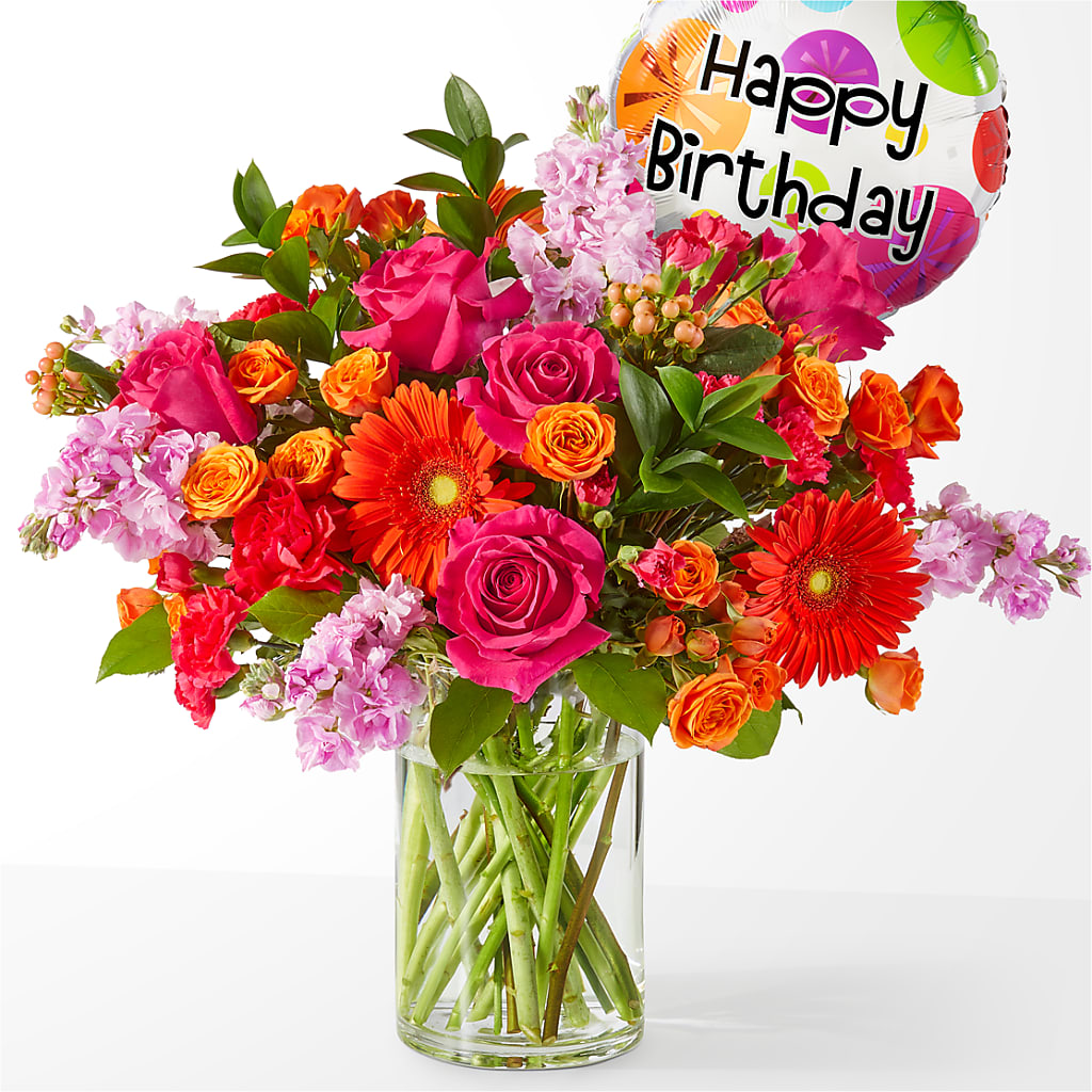 Fiesta Bouquet with Birthday Balloon –  Mongis Luxe Creations Llc, Old Bridge NJ