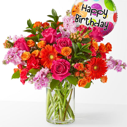 Fiesta Bouquet with Birthday Balloon –  Mongis Luxe Creations Llc, Old Bridge NJ