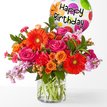 Fiesta Bouquet with Birthday Balloon –  Mongis Luxe Creations Llc, Old Bridge NJ