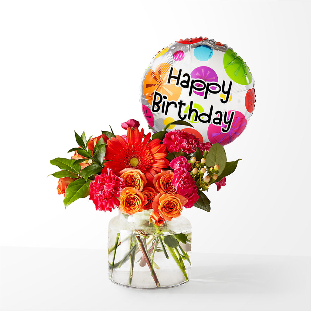 Fiesta Bouquet with Birthday Balloon –  Mongis Luxe Creations Llc, Old Bridge NJ
