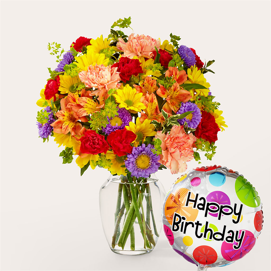 Kaleidoscope Bouquet with Birthday Balloon –  Mongis Luxe Creations Llc, Old Bridge NJ