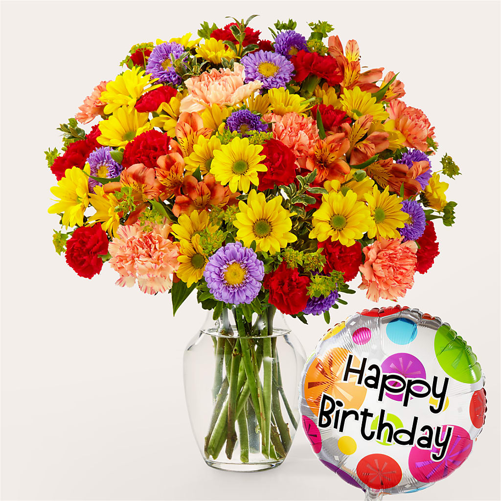 Kaleidoscope Bouquet with Birthday Balloon –  Mongis Luxe Creations Llc, Old Bridge NJ