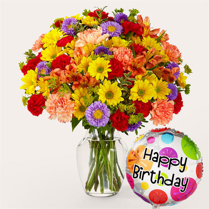 Kaleidoscope Bouquet with Birthday Balloon –  Mongis Luxe Creations Llc, Old Bridge NJ