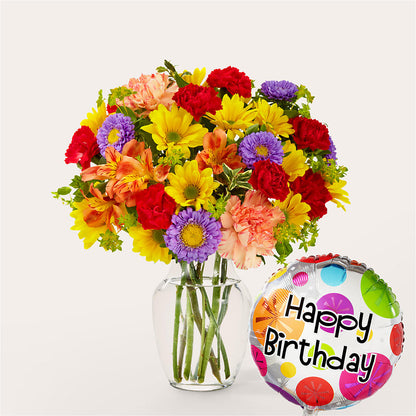 Kaleidoscope Bouquet with Birthday Balloon –  Mongis Luxe Creations Llc, Old Bridge NJ