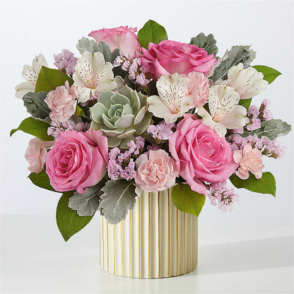 Dusty Rose Bouquet with Ivory Vase –  Mongis Luxe Creations Llc, Old Bridge NJ