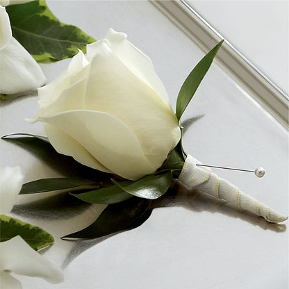 White Rose Boutonniere –  Mongis Luxe Creations Llc, Old Bridge NJ