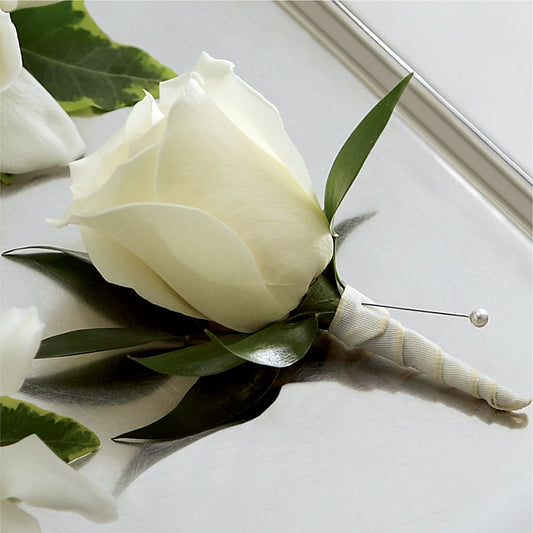 White Rose Boutonniere –  Mongis Luxe Creations Llc, Old Bridge NJ